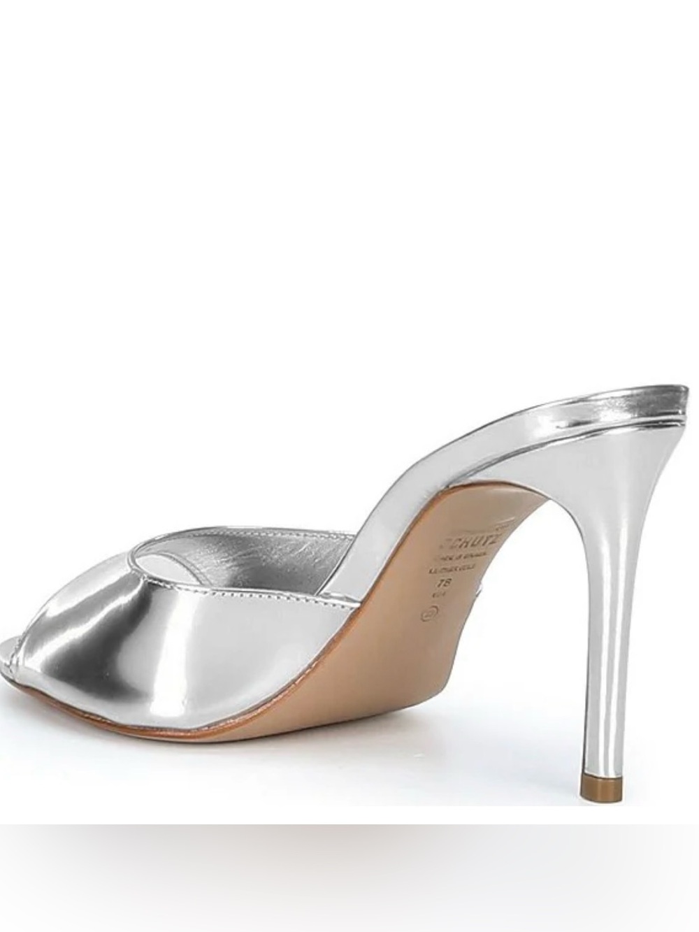 NEW Schutz Cloe Metallic Leather Stiletto Slide Sandals in Prata View 3